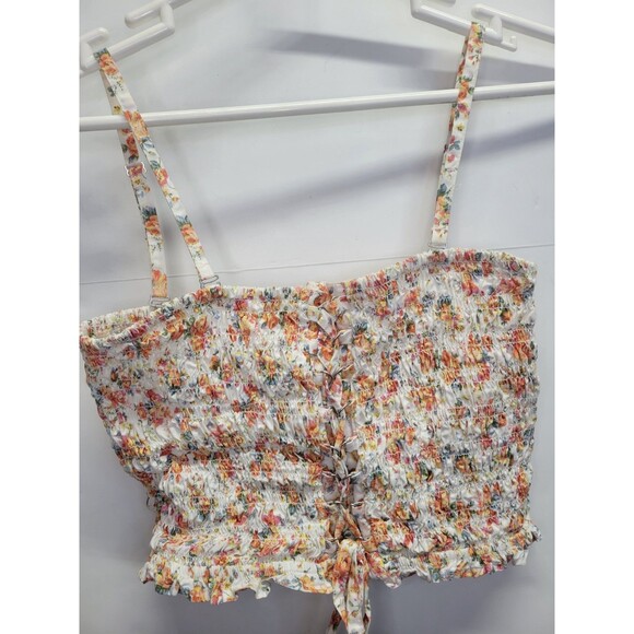 American Eagle Crop Top‎ Smocked Cami Size M Pink Floral - Picture 4 of 9